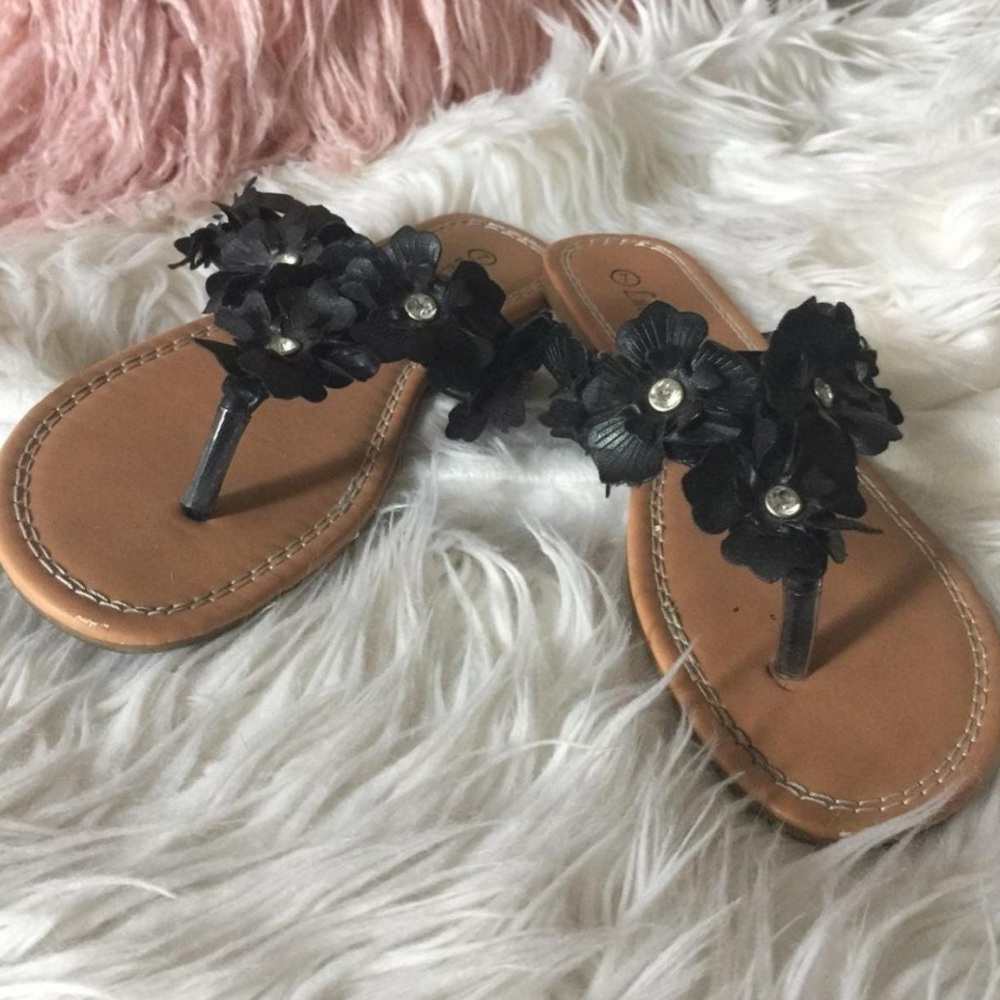 Black Floral Embellished Sandals